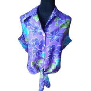 Selene Sport Women's Size Xlarge Purple Floral Sleeveless Blouse- Vintage